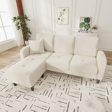 166 x 118 x 77 cm, canapé d'angle en L avec méridienne – un canapé trois places en tissu coton-lin respirant avec des pieds en plastique et un design modulaire, idéal pour les salons, (1/5)