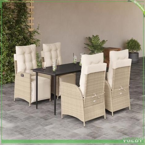 Ensemble à manger de jardin - 3213436 - Poly rotin beige - Table verre trempé - 4 places (1/5)