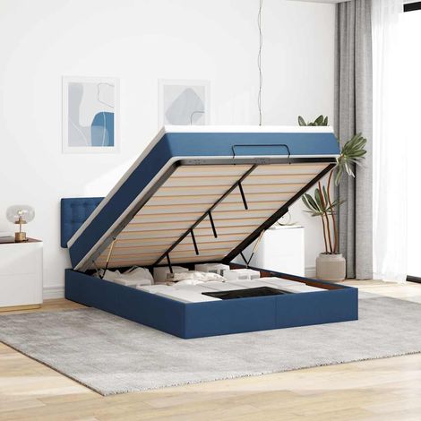 VidaXL Cadre de lit ottoman avec matelas bleu 140x200 cm tissu (1/5)