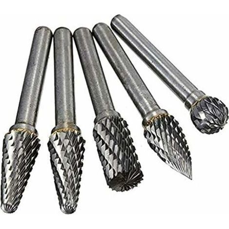 Diamantfräser, 5-teiliges Set mit 6-mm-Schaftkopf-Doppelverzahnungs-Rotationsfräsern aus Wolframkarbid für Holzbearbeitung, Gravur, Druckluftschleifen und Schnitzarbeiten