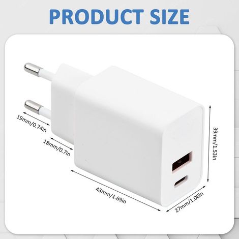 Schnellladegerät mit USB-C-Anschluss, 35 W, 2-Port-Multi-Power-PD+QC-Typ-C-Adapter, GaN-Netzstecker, USB-C-Netzteil (Weiß) (1/5)