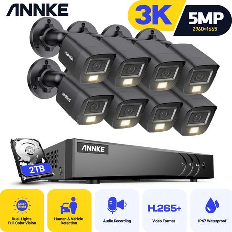 ANNKE 8CH système de sécurité vidéo 5MP H.265 + 5 en 1 DVR enregistreur extérieur 3K caméra étanche Protection CCTV kit de vidéosurveillance 8  caméra-2 To HDD (1/5)