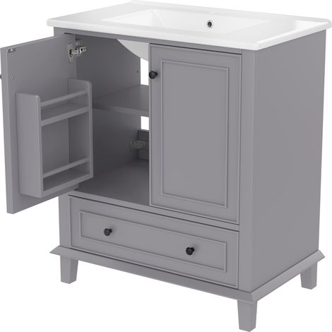 Mobile bagno freestanding grigio 76x46x87 cm con lavabo in ceramica integrato MODENUIT (1/5)