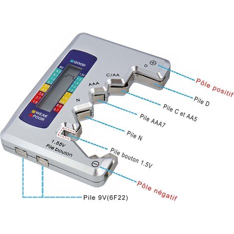 Mesee Universel Testeur de Piles Numérique Digital - Vérificateur de Batterie & Détecteur de Capacité de Pile Portable pour AA AAA C D N 9V 1.5V Piles Bouton Mini Batteries (1/4)