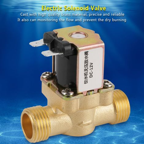 Électrovanne 12 V BSPP G1/2 en laiton N/C normalement fermée, 2 voies, sans régulation de pression (1/5)