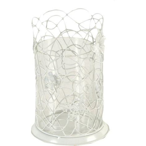 Großer Kerzenhalter aus weißem Metall mit Schmetterlingen cm13x13h20 (1/2)