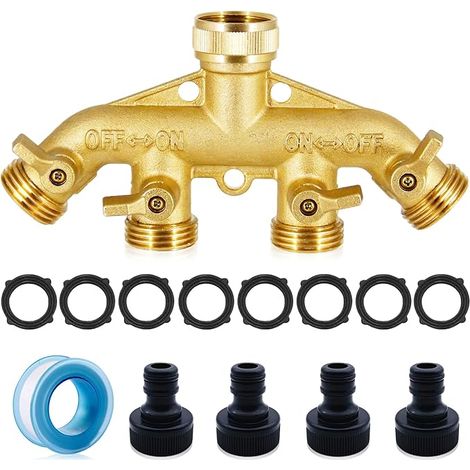 Distributeur 4 Voies Arrosage Fabriqué en Laiton Massif avec 4 Sorties Distributeur Débit d'eau Réglable et Verrouillable - Repartiteur Robinet Eau 3/4" pour l'irrigation du Jardinage (1/5)