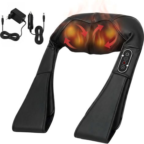 HOMCOM masajeador cervical y espalda con calor y 8 nodos shiatsu, 3 intensidades de amasamiento 3D para aliviar la fatiga muscular