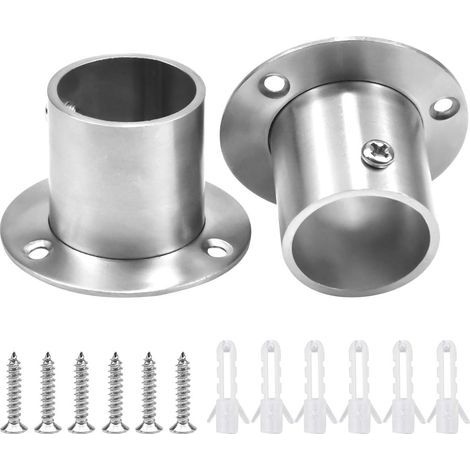 2 Pièces 32 mm Support de Tringle à Rideau, Inoxydable Garde-Robe Support de Rail Mural Réglable pour Barre de Penderie, avec 6 Vis + 6 Piliers à Vis- (1/5)