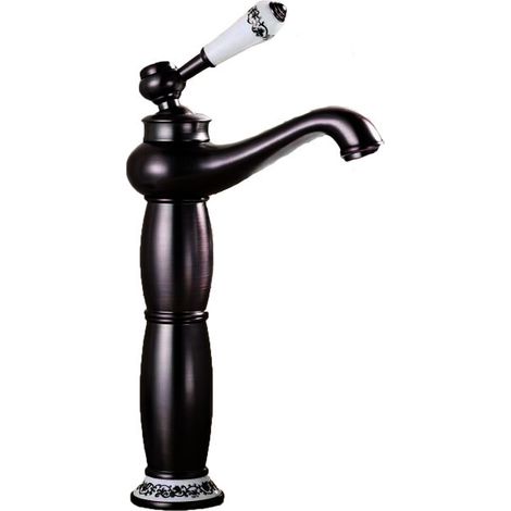 Robinet Mitigeur de Lavabo en Laiton Massif Style Européen Rétro, Robinetterie Salle de Bain avec Douchette Flexible et Tuyau, Design Céramique Noir Élégant pour Vasque à Poser-lsw