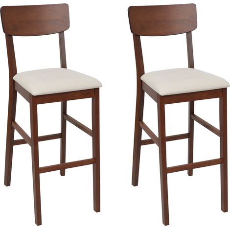 Conjunto de 2 sillas de bar asiento tapizado madera oscura beige claro Ambler
