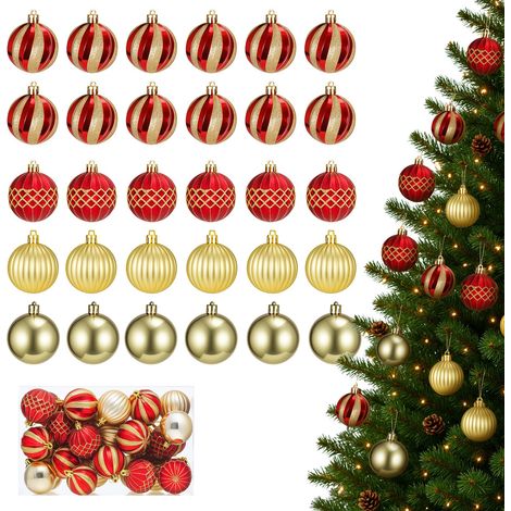 JF HOME BLISS 30Pcs 60mm Christmas Ball Ornaments Red Gold Christmas Tree Decorations Shatterproof Xmas Bulbs with Strings for Holiday Party Wedding Home Decoration (1/5)