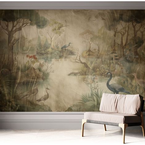 Papier peint autocollant Mural avec colle pour salon et chambre Décoration murale rapide Scène forestière 312x219 cm (1/5)
