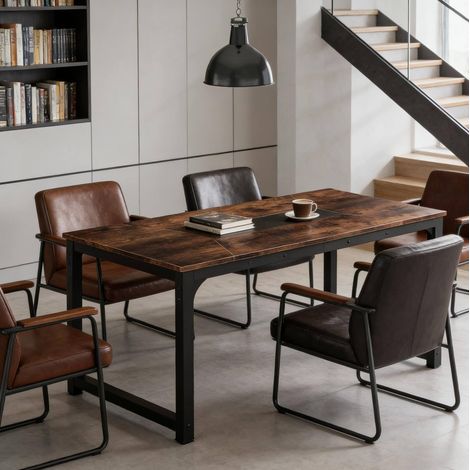 Tavolo da pranzo rettangolare in legno e metallo nero/marrone rustico per 6-8 persone (1/5)