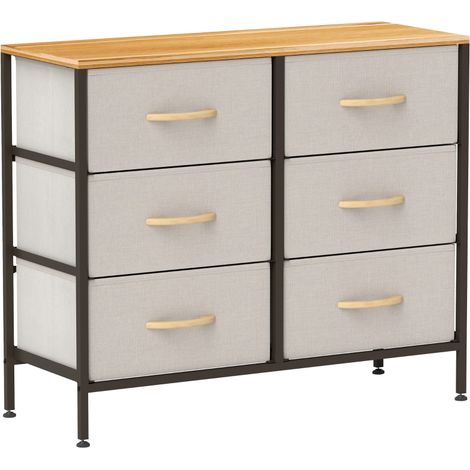 Fabric Chest of Drawers, Industrial Bedroom Dresser with 6 Fabric Drawers, Steel Frame and Wooden Top for Nursery, Living Room, Hallway, Cream White