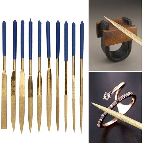Kit de 10 limes aiguilles diamantées mini plaquées titane 4x160 mm pour le traitement de l'acier, de la céramique et du verre (1/5)