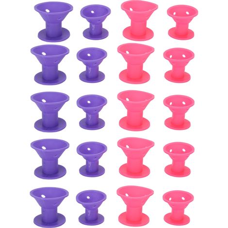 Lot de 20 fers à friser en silicone pour une utilisation nocturne, doux pour les cheveux, en forme de clochette champignon, pour la maison, idéal pour se coiffer facilement, violet et rose. (1/5)