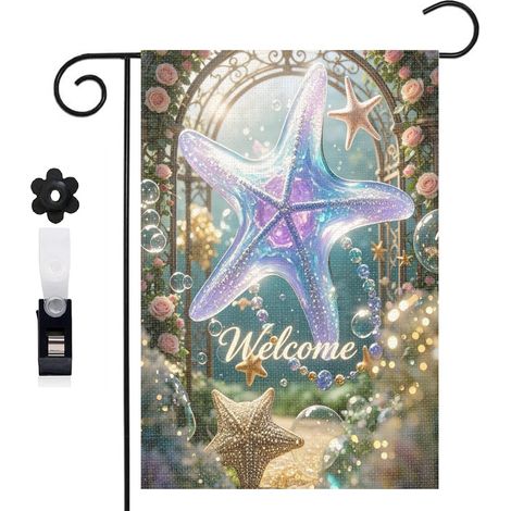 Drapeau de jardin 30 x 45 cm motif baleine féerique et décor océan toile double face pour jardin et terrasse (1/5)
