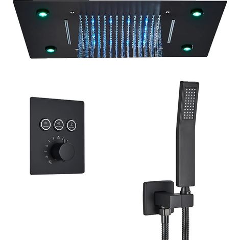 Système de douche, télécommande LED, contrôle thermostatique de la température, Noir Mat LED A (1/2)