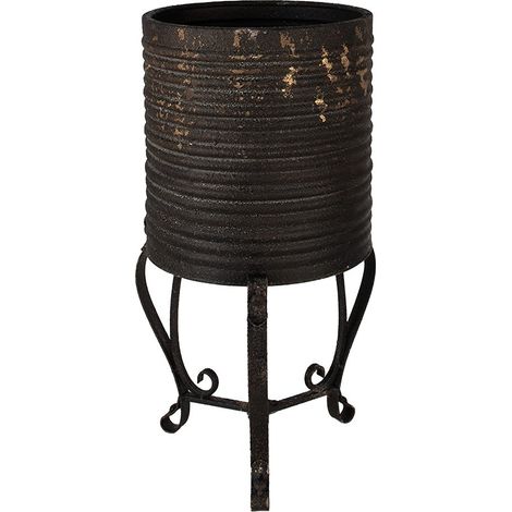Pot de Fleurs sur Pieds en Fer Noir et Doré Cache-pot Décoratif en Métal Ø 29 x 53 cm - PANGIVO (1/3)