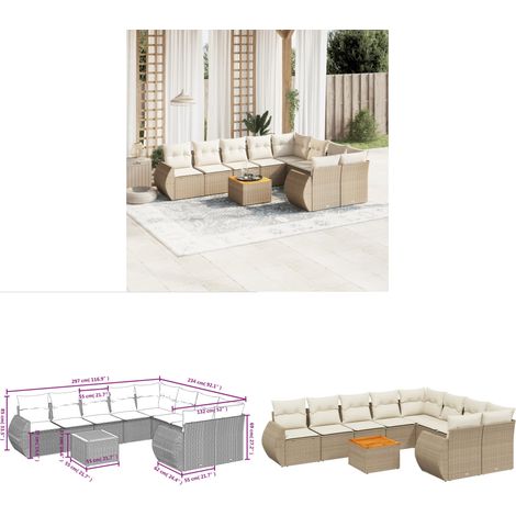 Salon de jardin avec coussins 10 pcs beige résine tressée - Ensemble Salon De Jardin - Meuble Extérieur - Jardin Design - Mobilier De Jardin - Chaise Lounge - Home & Living (1/3)