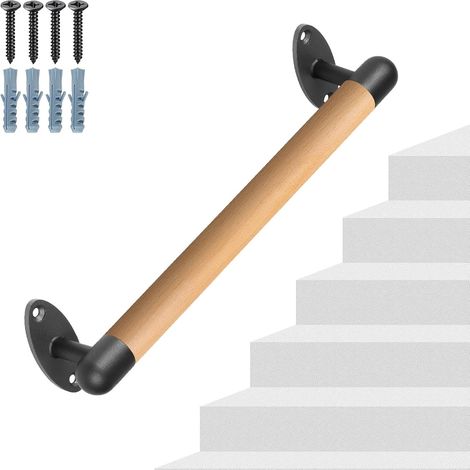 Rampe d'escalier murale en bois 41 cm, poignée ronde antidérapante 3,3 cm, barre d'appui intérieur/extérieur, poignée de sécurité sans barrière (1/5)