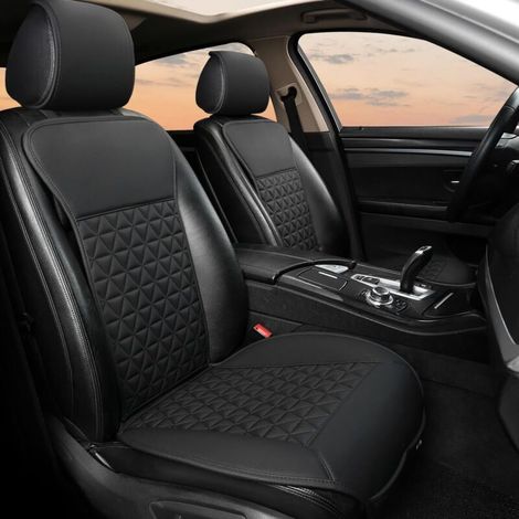 1 Paar luxuriöse Autositzbezüge aus PU-Leder für die Vordersitze, kompatibel mit 95 % aller Fahrzeuge (Limousine/SUV/Pick-up/Van) – Schwarz (1/5)