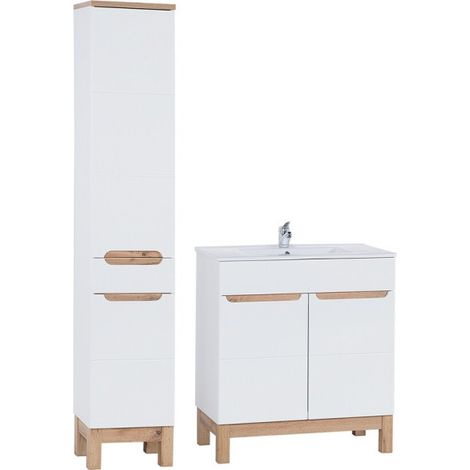 Meuble sous vasque à encastrer 80 cm + colonne - Cintra White - Livraison gratuite