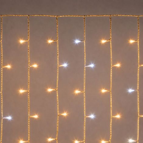 Rideau lumineux Ettroit 5 x 0,5 m avec 200 LED blanc chaud et clignotement blanc glace', IP65, extensible pour une utilisation exte'rieure, guirlande lumineuse a' effet cascade Nero/Celeste 5x0,5 metr