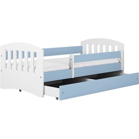 Lit enfant avec barrière de sécurité amovible bleu Klaky-Couchage 80x140 cm-Tiroirs Avec tiroir (1/4)