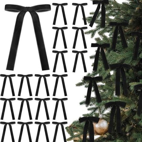 Lollanda - 12 nœuds de Noël en velours pour sapin - Plusieurs coloris disponibles - Noir (1/4)