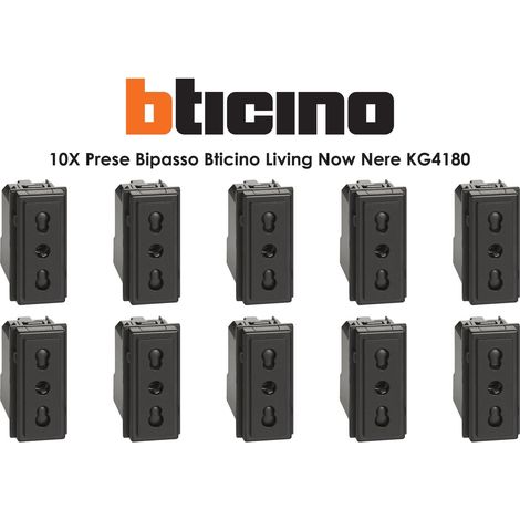 Kit 10 Prese bipasso Nero 16A 1 modulo Living Now BTicino KG4180