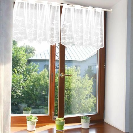 Rideaux de la Cuisine Moderne,Rideau Court Blancs avec Motifs Délicats de Papillons et de Jacquard Floral,Rideaux Transparants,Rideau Décorant Le Salon Chambre 60 x 45 cm (L x H) 2pcs