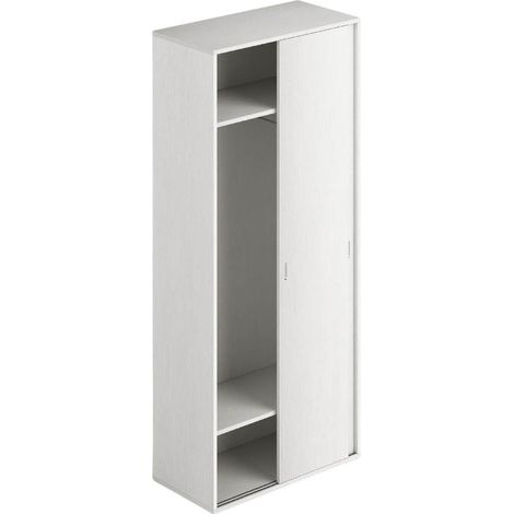 Armadio due ante scorrevoli 90x43x212h con appendiabiti colore bianco frassinato (1/2)