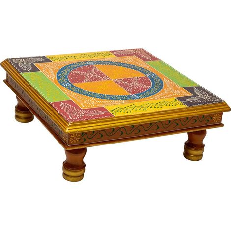 Mesa auxiliar de madera pintado a mano 38x38x14