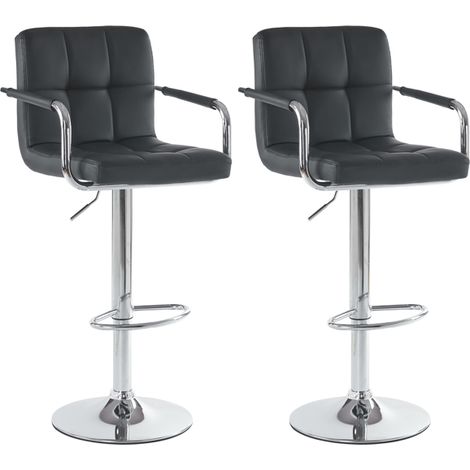 2PCS Tabouret de Bureau, Faux Cuir Chaise de Bureau Haute avec Disque et Accoudoirs,Hauteur 60-80 cm