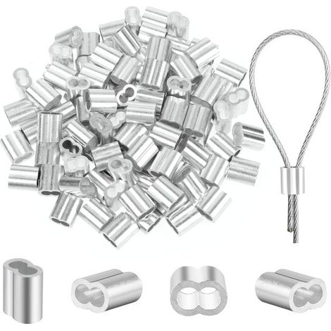 Lot de 100 serre-câbles de 2 mm - Manchons à sertir en aluminium de 2 mm - Manchons de serrage - Manchons de serrage - Serre-câbles - En aluminium