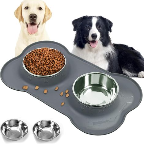 Double Stainless Steel Bowl, Double Bowls with Silicone Mat, Non-Slip Dog Bowl, Ideal for Puppies and Kittens – Foldable (1/5)