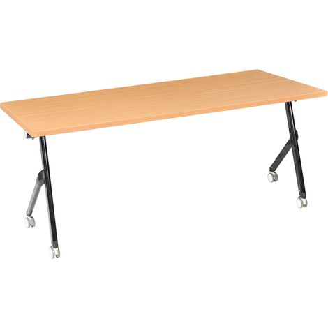 Escritorio rectangular moderno plegable con ruedas mesa móvil portátil 180 x 60 cm estructura de metal marrón y negro Bendi