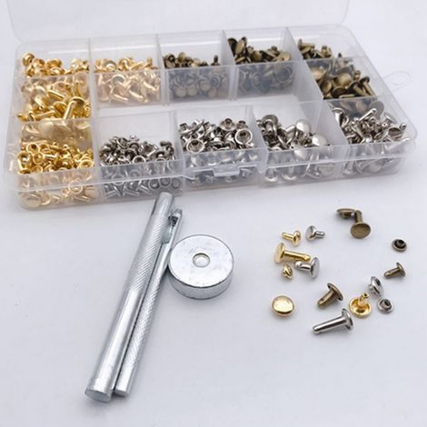 300 ensembles de Rivets en cuir à Double capuchon, goujons métalliques tubulaires avec pince à poinçonner, ensemble d'outils de fixation pour l'artisanat de bricolage (1/5)
