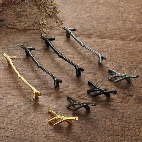Poignées de tiroir dorées en forme branche d'arbre pour armoire