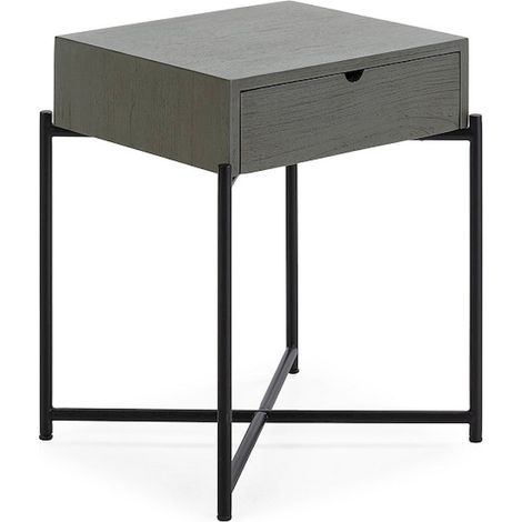 Table de chevet bois mindi et métal gris noir style industriel - gris bois foncé et métal noir (1/3)