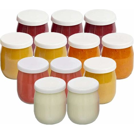 KZQ – Lot de 12 pots à yaourt en verre 143 ml – Couvercle hermétique anti-goutte – Compatible micro-onde et congélateur – Fabriqué en France