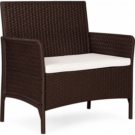 Two-Seater Rattan-Effect Garden Sofa with Cushion (1/5)