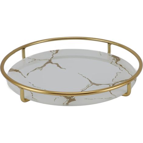 Plateau de salle de bain antidérapant, élégant et raffiné, organisateur de comptoir pour cosmétiques et bijoux, blanc, rond (1/5)