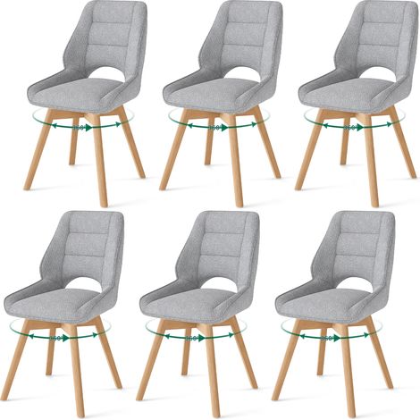 LEWE Lot de 6 Chaises de Salle à Manger Pivotantes 360° - Chaise de Cuisine en Tissu Chenille,Pieds en Hêtre Massif - Gris Clair (1/5)