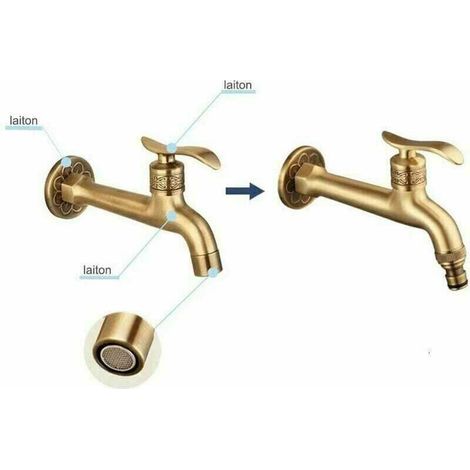 Robinet Antique en Laiton avec Poignée pour Salle de Bain, Montage Mural, Lave-Linge, Robinet Extérieur pour Jardin, Tuyau Simple, Robinet d'Eau Froide. (1/4)