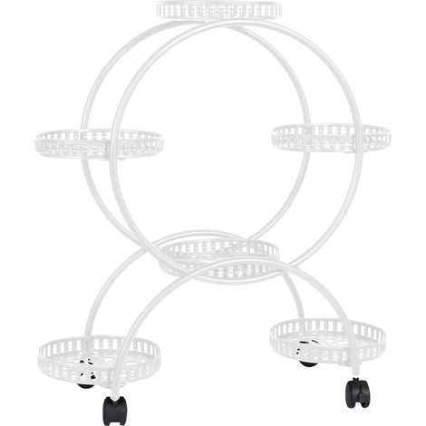 Soporte para plantas, 6 niveles, ruedas con freno, BLANCO (1/2)