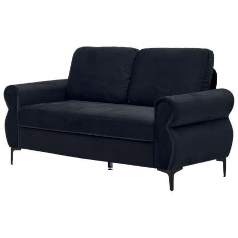 Canapé 2 places 173 cm, tissu pelucheux, cadre bois eucalyptus + métal, assise ressorts indépendants noir (1/5)