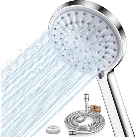 Duschkopf Wassersparend 【Wasserersparnis 49%】𝟱 Strahlarten mit 𝟮M Premium Schlauch aus Edelstahl & 9.5L/min Durchflussbegrenzer Hochdruck Duschbrause Wasserdrucks Erhöhung 200%